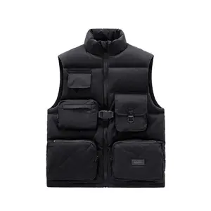 Wholesale Custom Logo Blank Men's Vest Quilting Puffer Jackets Winter Cotton Jacket Multiple Pockets Reflective Safety Vest