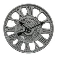 Vente chaude Grande Taille Forme Ronde Squelette Décoratif Chiffres Romains Ferme Horloge Murale Rustique