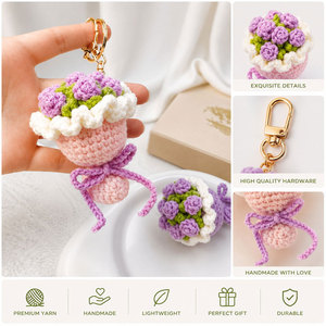 Llaveros de ramo de flores de ganchillo hechos a mano, mini colgante floral para bolso, regalo ligero, diseño redondo y lindo, llavero de ramo de flores - Product Image 6