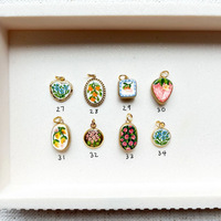 Pendentif vintage en cuivre, motif petite fleur bleue et fruit, style simple, pour accessoires DIY, peinture à l'huile, transfrontalier Europe-Amérique