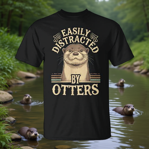 T-shirt pour hommes « Facilement distrait par les loutres », t-shirt drôle pour les amoureux des animaux - Product Image 3