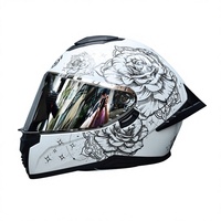 Casque de moto intégral Lvs certifié 3C, motif floral toutes saisons, visière transparente, coque ABS, pour hommes et femmes, grande taille