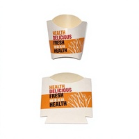 Boîte à frites en carton blanc écologique, design Scoop, matériaux recyclés, revêtement UV, gaufrage, logo personnalisé, qualité alimentaire