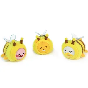 10厘米可爱迷你笑脸黄色填充动物毛绒蜜蜂玩具带钥匙扣