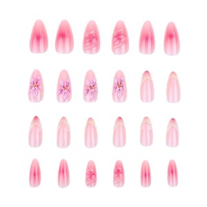 <span class=keywords><strong>Faux</strong></span> ongles à presser, forme amande <span class=keywords><strong>avec</strong></span> motif floral 3D, ongles à French manucure à coller, finition brillante et perles dorées, lot de 24 - Product Image 2