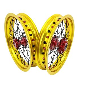 Juego de llantas para <span class=keywords><strong>bicicleta</strong></span> eléctrica de <span class=keywords><strong>14</strong></span> pulgadas aptas para Sur Ron Light Bee X 2019-2022 Red Hub Gold Rim - Product Image 1