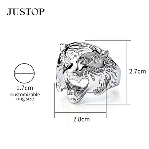 Bague pour homme JUSTOP en acier inoxydable, motif arbre, plaqué argent, style punk, bague de cocktail, taille personnalisable, 2,4 cm - Product Image 2