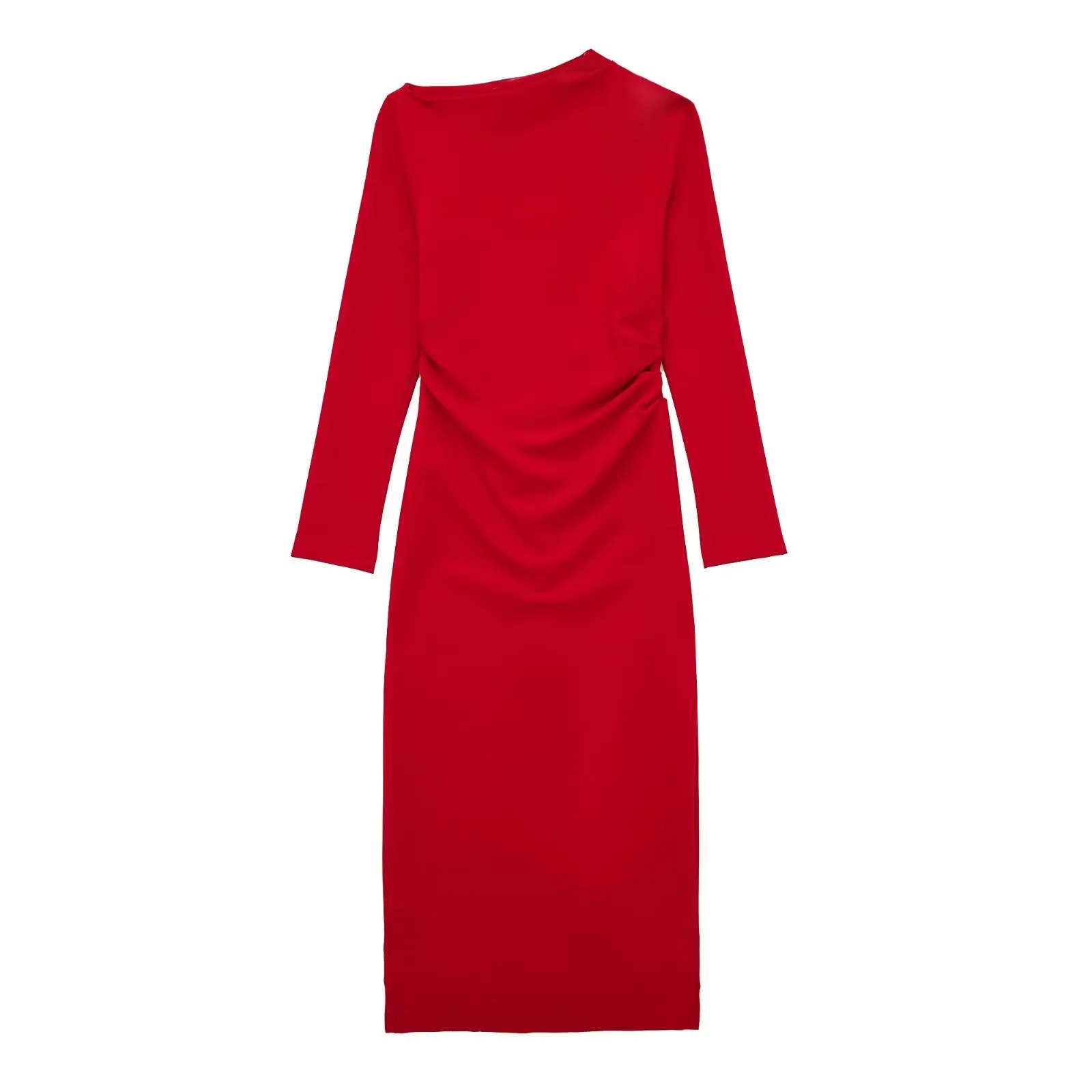 PB&ZA2022 Wholesale women's new asymmetrical neckline red mini dress skirt pleated decorative shift dress 8911465