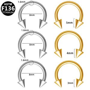 Titanium F136 Horseshoe <b>Ring</b> Spike <b>Nose</b> Stud Ear Piercing Jewelry Unisex <b>Silver</b> Gold 8mm 10mm 12mm - Product Image 5