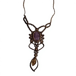 Handmade Brown Macrame Bezel Setting Pendant <b>Bracelet</b> Adjustable <b>Boho</b> Healing Ethnic Statement Jewelry Freshwater Unisex - Product Image 1