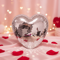 Produit phare : Grand cœur en verre réfléchissant rose argenté effet miroir, motif Pêche Amour, pour la Saint-Valentin, Noël et le Nouvel An
