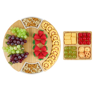 Ensemble de planche à <span class=keywords><strong>fromage</strong></span> ronde en bambou avec couteau à <span class=keywords><strong>fromage</strong></span> en acier inoxydable, <span class=keywords><strong>plateau</strong></span> de service et 2 bols en céramique pour cadeau idéal - Product Image 4