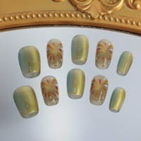Vente en gros de faux ongles faits main de luxe en acrylique, couvrance totale 3D, courts, forme cercueil, motifs papillon et étoile, French manucure, haute qualité