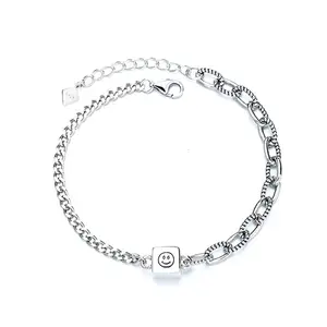 Smiling Face Square Anhänger Damen Sterling Silber Schmuck Tennis Armband