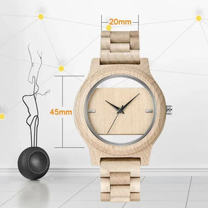 Montre en bois de Quartz creux naturel avec bracelet en bois complet montre-bracelet de haute qualité Unique cadran en bois hommes cadeau Style Simple - Product Image 3