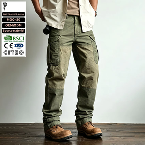 Nouvel Arrivage – Pantalon Cargo Homme en Toile Polyester/Coton, Blocs de Couleurs, Multi-Poches, Délavé à l'Acide, Respirant, Écologique, Taille Mi-Haute - Product Image 1
