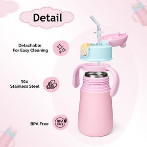 ขวดน้ำเก็บอุณหภูมิสำหรับเด็ก ทำจากสแตนเลส 304 ปลอดสาร BPA พร้อมหลอดดูด ฝาปิดแบบมีหูจับคู่ และสายสะพายไหล่ ป้องกันการรั่วซึม - Product Image 5