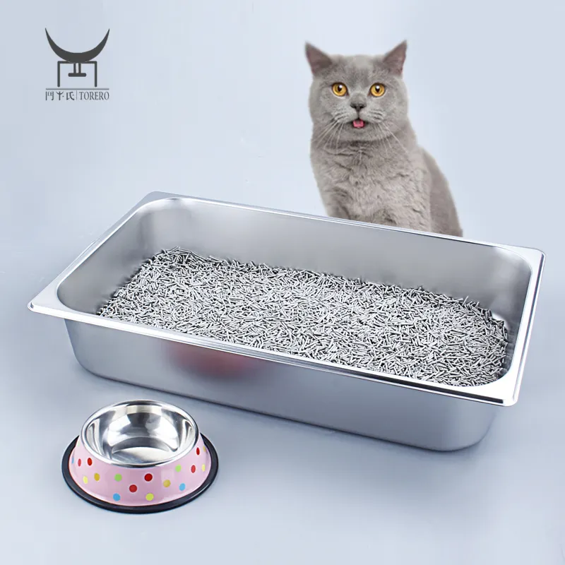 Fácil limpieza Little Pet Litter Pan Kitty Cat Caja de inodoro Caja de arena para gatos de acero inoxidable