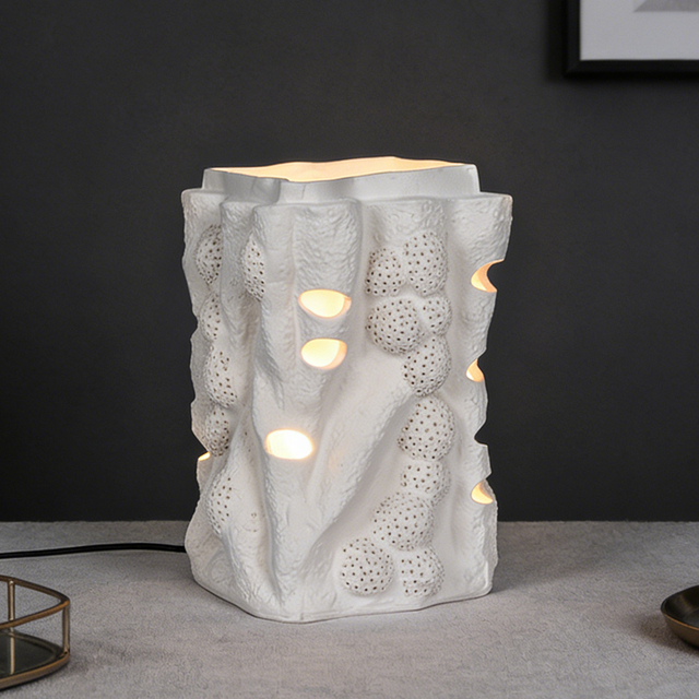 Handmade Ceramic Table Lamp with Novelty Coral Texture Unique Hollow-Out Design Modern Art Sculpture Lamp LED AC Powered