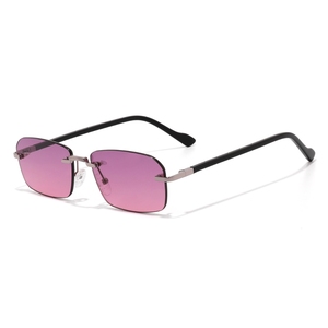 Unisex Rimless Rectangle Sunglasses Pink Gradient Mirror Lenses Light Weight Metal Frame Sun Protection Adult Fashion <b>Eyewear</b> - Product Image 1