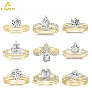Grandes descuentos en anillos de oro amarillo de plata fina S925 9K 10K 14K 18K, incluyendo moissanita de corte de corazón de Esmeralda ovalada de pera para bodas - Product Image 3