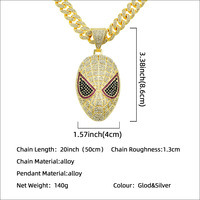 Colgante de Moda Infantil Unisex con Diseño de Máscara de Telaraña, Chapado en Oro de 14K, Estilo Hip Hop Bling con Eslabones Cubanos, Joyería de Anime para Fiesta
