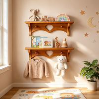 Étagère murale en bois en forme de cœur, support flottant avec crochets pour chambre d'enfant, rangement suspendu en bois massif, décoration rustique vintage