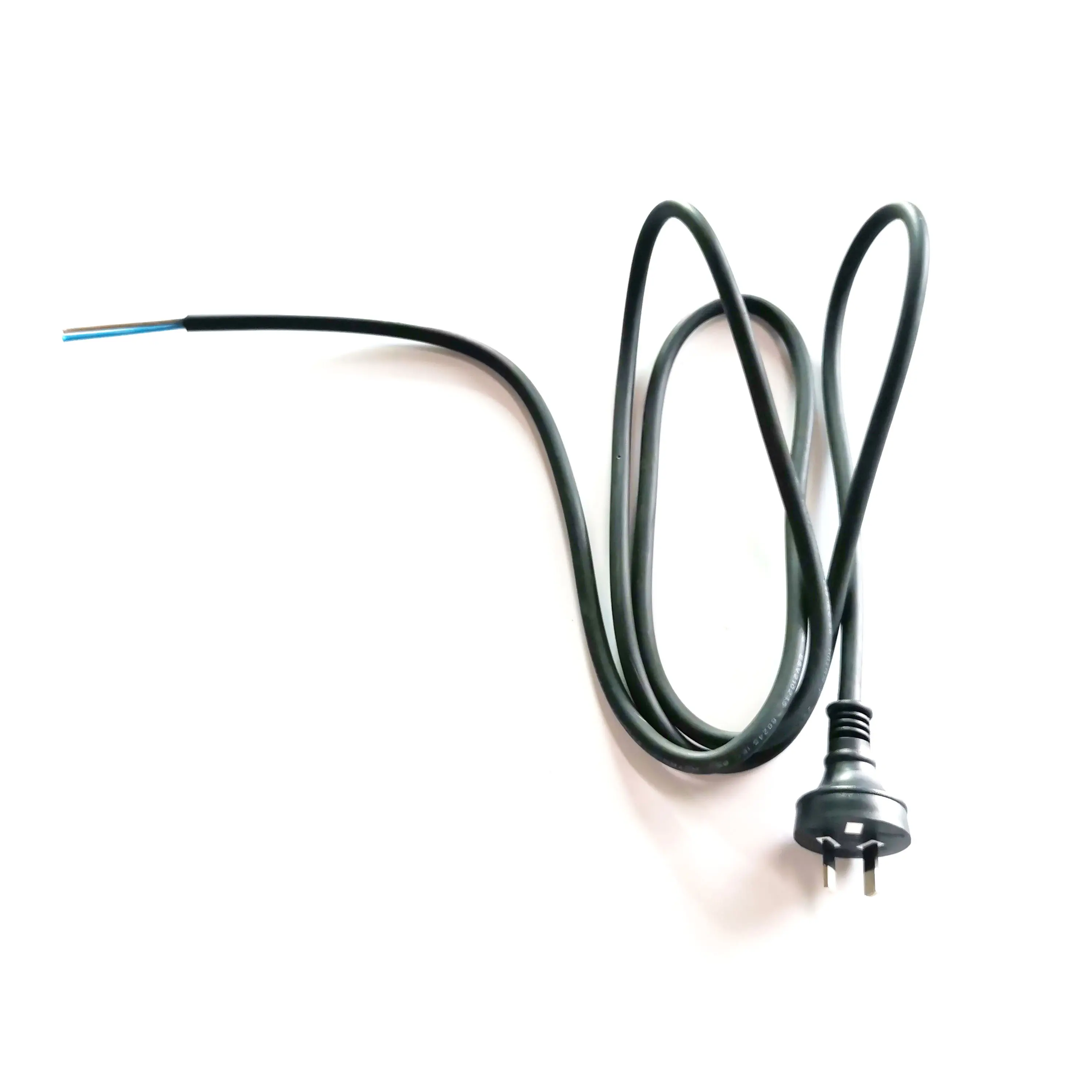 Black 2m 2pin Australia AU plug rubber H07RN-F power cord to stripped end 2cores 1mm2