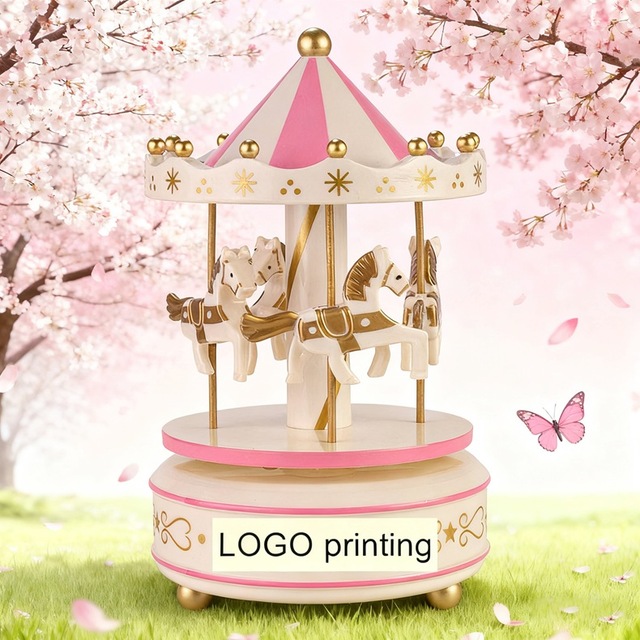 Wholesale Plastic Carousel Horse Music Box European Design Clockwork Play Power Gift