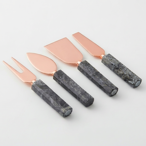 Premium Quality Marble Stone Handle Cheese Set Rose Gold Flatware Cutter Slicer Stainless Steel Knives Set <b>For</b> Elegant Tabletop - Product Image 1