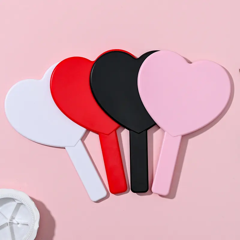 Various shapes customized electroplating pink heart-shaped handle mirror with logo