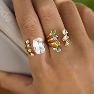 Women's 18K Gold Plated Cluster <b>Ring</b> With Lab Created Cubic Zirconia Bezel Setting Geometric Glam Fashion <b>Rings</b> - Product Image 2