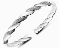 Bracelet manchette torsadé en cuivre plaqué argent pour femme, double texture, spirale ouverte, poli et givré, minimaliste, tendance, cadeau, bijoux