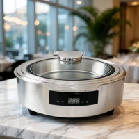 Ensemble de réchauds hydrauliques ronds, chauffe-plats électrique en acier inoxydable 304 avec couvercle en verre, pour banquets et buffets d'hôtel