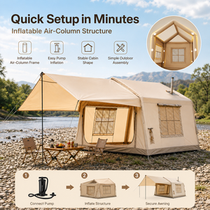 OEM/ODM 3-4 Person 8 Four-Season Quick-Open <b>Inflatable</b> Camping Tent Awning Cotton Canvas Air Column 15.8kg Lightweight - Product Image 4