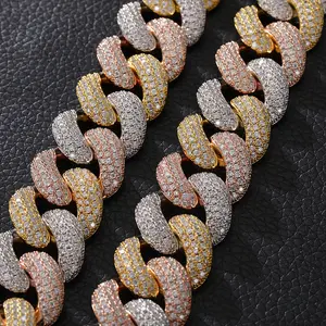 HipHop Schmuck Western Style 20mm Full Moissan ite S925 Cuban Chain Herren Halskette Vergoldete Sterling Silber Halskette