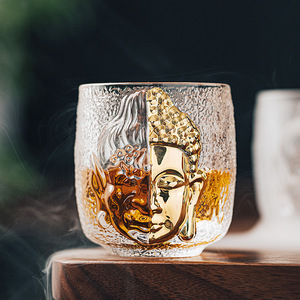 Frosted Glass Tea Cup With Buddha Design <b>Large</b> Size For Kung Fu Tea Home Use - Product Image 3