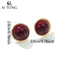 Boucles d'oreilles pendantes ovales en alliage, style bohème, vacances, nouvelle mode, design rétro classique INS, rouge doré, ligne de rayons de soleil, pour femmes