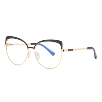 UNOC Lunettes optiques Visage Lunettes œil de chat Montures en métal noir Bleu/Or/Lentilles transparentes bloquant la lumière Disponibles Rose