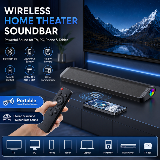 Multiple Connection Home Theater System Wireless Wired Bt Sound Bar 3D Surround Heavy Bass Subwoofer Tv Soundbar