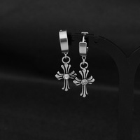 Boucles d'oreilles unisexes vintage en acier inoxydable avec croix pendante et zircon incrusté, style hip-hop urbain, accessoires quotidiens pour les oreilles