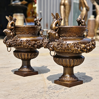 Macetero Urna de Bronce Fundido Grande Personalizado con Ángel Querubín para Jardín y Proyectos Hoteleros, Estatua Clásica Ornamentada para Macetas, Fabricante
