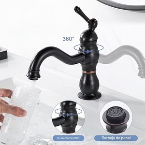 Robinet de lavabo vintage noir, rotatif à 360° °   Robinet de lavabo monocommande noir, robinet de lavabo monotrou en laiton pour salle de bain avec aérateur - Product Image 5