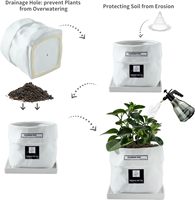 Pot de fleurs moderne de 8 pouces avec trou de drainage, soucoupe carrée, pour herbes/plantes, en forme de sac, pour décoration de jardin intérieur/extérieur, blanc