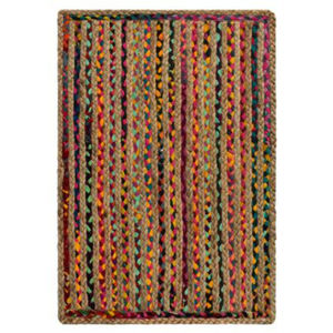 Alfombra de Yute Trenzada Chindi Multicolor, Ecológica, Antideslizante, de Pelo Corto, Rectangular, para Interiores, con Diseño Geométrico - Product Image 6