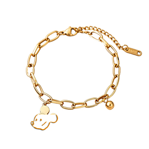Bracciale con Charm di <span class=keywords><strong>Topolino</strong></span> in Acciaio al Titanio con Piccole Perle Dorate per Donne, Gioiello alla Moda Resistente all'Ossidazione - Product Image 6