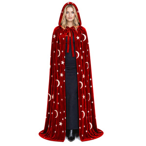 Capa con Capucha de Terciopelo con Diseño de Estrella y Luna, Disfraz de Mago para Halloween, para Mujer - Product Image 3