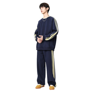 <span class=keywords><strong>Completo</strong></span> Sportivo Casual a Righe per <span class=keywords><strong>Uomo</strong></span>, Nuova Collezione Primaverile, Felpa con Collo Tondo, Set <span class=keywords><strong>Completo</strong></span> per Corsa - Product Image 1