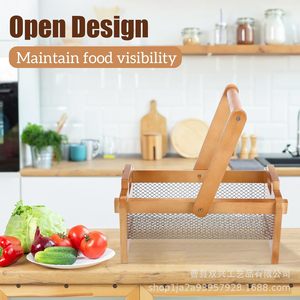 Wooden Garden Harvest Basket Rectangle Handheld Storage Basket With Dividers For <b>Vegetable</b> Picking And Fruit Storage - Product Image 5
