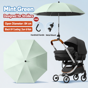 Sombrilla para cochecito de bebé, 84 cm de diámetro, color negro, con revestimiento UV, protección solar y contra la lluvia, con soporte metálico para cochecito y silla de paseo - Product Image 1